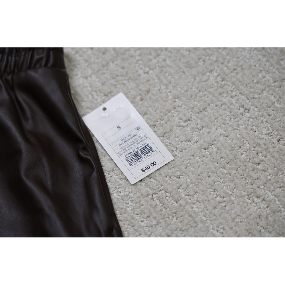 A New Day Dark Brown Faux Leather Midi Skirt Elastic Waist A-Line S NEW - Picture 5 of 7